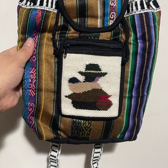 Handwoven‎ Hispanic Mini Backpack Traditional Folk Art Design Boho wool Bag - Picture 3 of 14